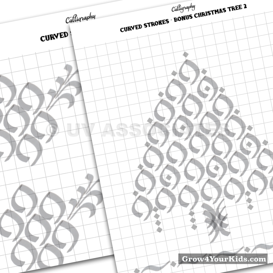 This Christmas tree is made from entirely the curved strokes you get to practice in this worksheets.