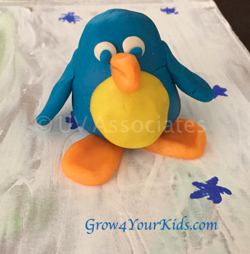 Blue Penguin with Orange Beak, Legs, and a Yellow Tummy! Play Dough Modelling - Blue Penguin