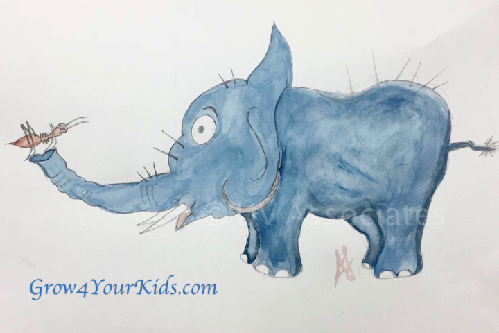 Mother Ant Scolded the Arrogant Elephant Watercolor Elephant and Ant
